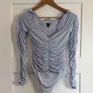Express Sky Blue Ruched Bodysuit